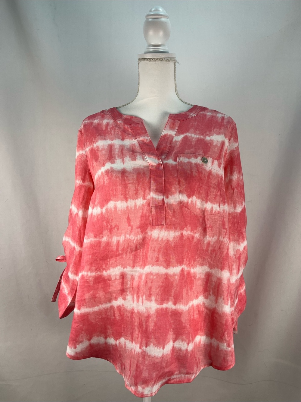 John Mark Pink Coral Tie-Dye Linen Tunic Blouse Size M EUC